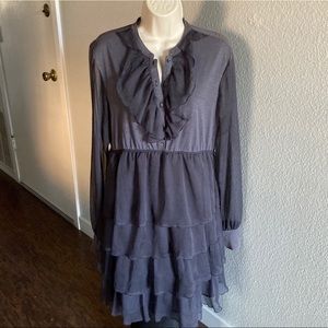 EDC Gray Ruffle Front Long Sleeve Dress